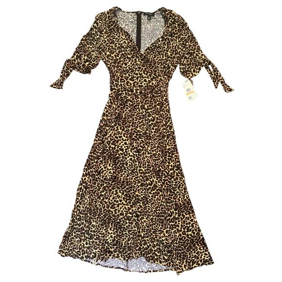 NWT Jessica Simpson Cecilia Rosette Leopard Print Ruffle-Hem Midi Dress Small - Picture 1 of 9